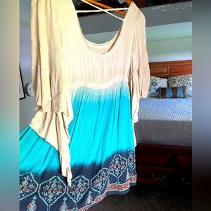 Patrons of peace dress, size s/m runs large,two toned cream and aqua w/ pattern